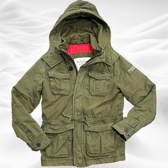 Vintage Y2K Abercrombie & Fitch Hooded Military Jacket Small Utility‎ Quilted - Picture 1 of 9